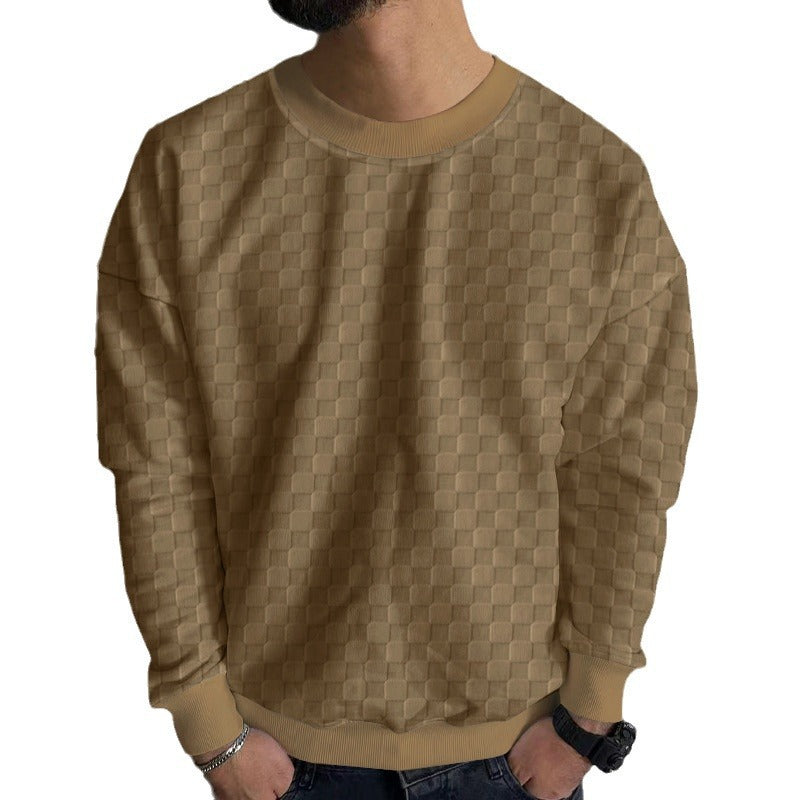 Herren Strukturiertes Baumwoll-Sweatshirt mit Karo-Prägung und Rundhalsausschnitt Shop Nory