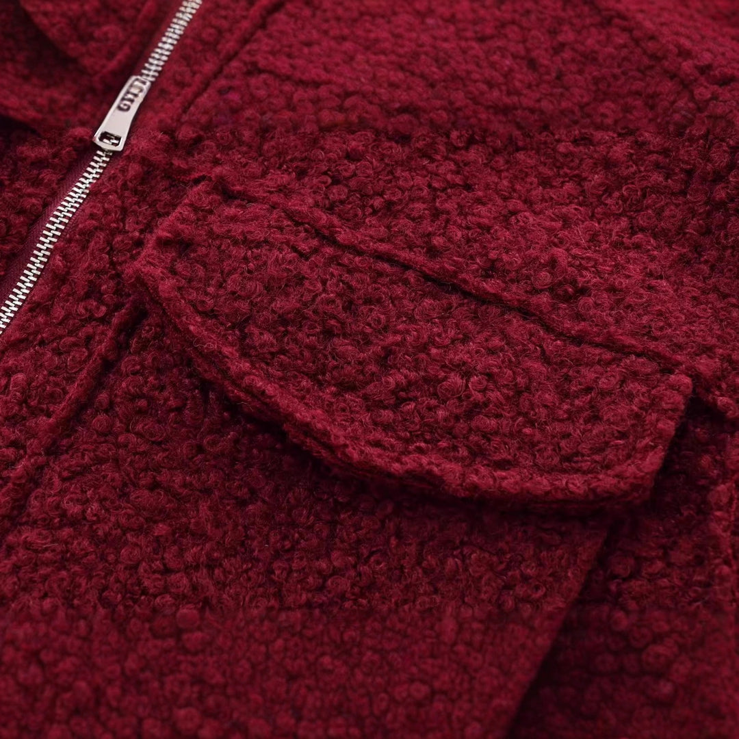 Damen Kurzgeschnittene Sherpa-Jacke mit Reißverschluss und aufgesetzten Pattentaschen Shop Nory