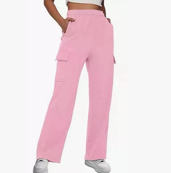 Damen nan lässige Cargo-Freizeithose mit weitem Bein elastischem Bund und aufgesetzten Taschen Shop Nory