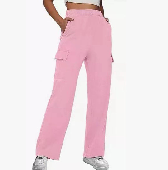 Damen nan lässige Cargo-Freizeithose mit weitem Bein elastischem Bund und aufgesetzten Taschen Shop Nory