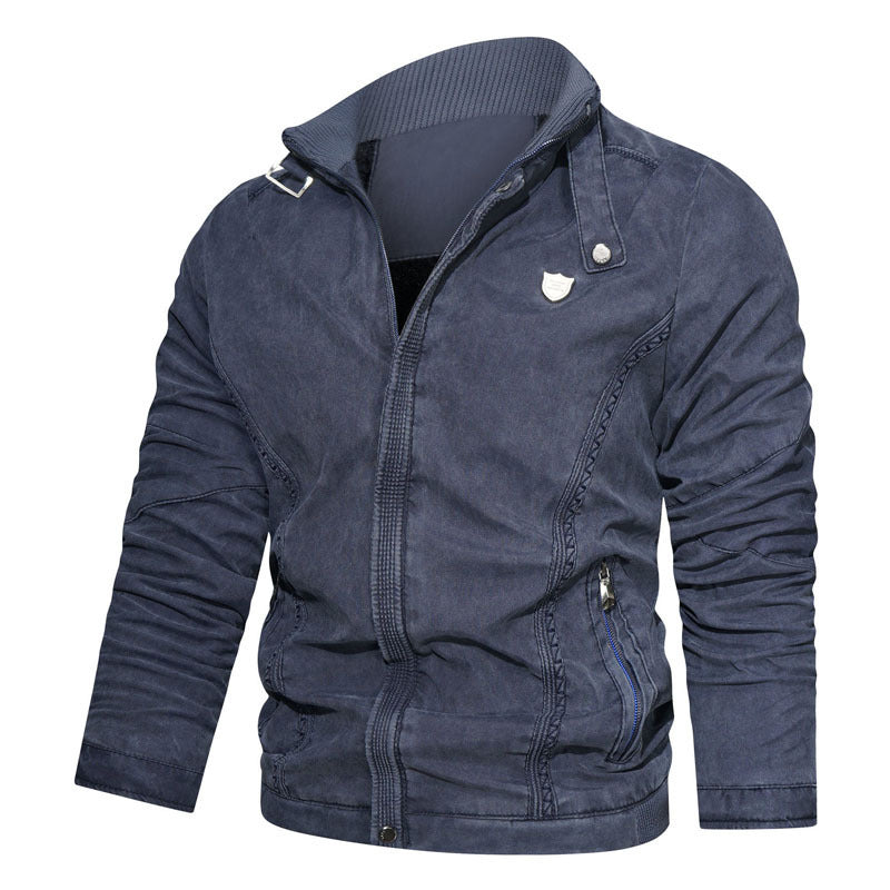 Herren leichter Canvas-Bomber mit Stehkragen, Reißverschluss und Reißverschlusstaschen Shop Nory