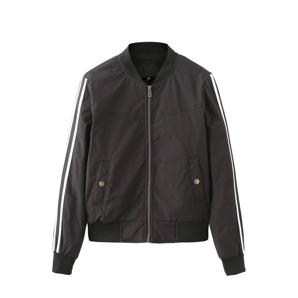 Damen sportliche Bomberjacke mit modischen Seiteneinsätzen und elastischen Bündchen Shopnory