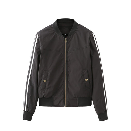 Damen sportliche Bomberjacke mit modischen Seiteneinsätzen und elastischen Bündchen Shopnory