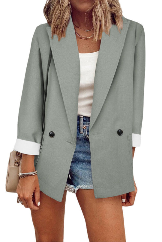 Damen Oversize Longline-Blazer mit 3/4-Ärmeln, Kontrastumschlag und aufgesetzten Taschen Shop Nory