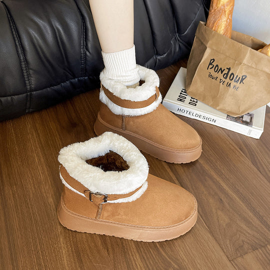 Damen Gefütterte Kurz-Stiefeletten mit Teddyfell-Futter, verstellbarem Schnallenriemen und profilierter Gummisohle Shop Nory