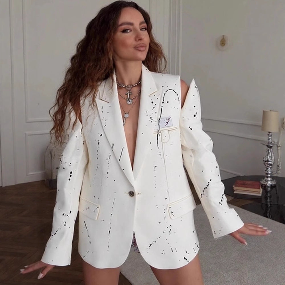 Damen Oversize-Blazer mit Cut-Out-Schultern und Paint‑Splatter‑Optik Shop Nory