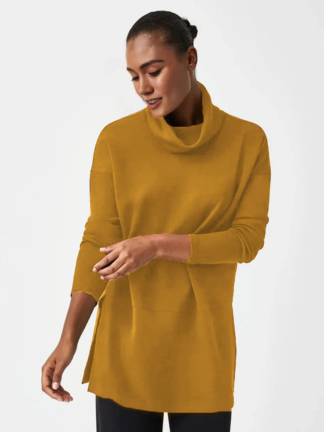 Damen Cozy Funnel Neck Tunika Pullover mit Übergrößen-Schnitt und seitlichen Schlitzen Shop Nory