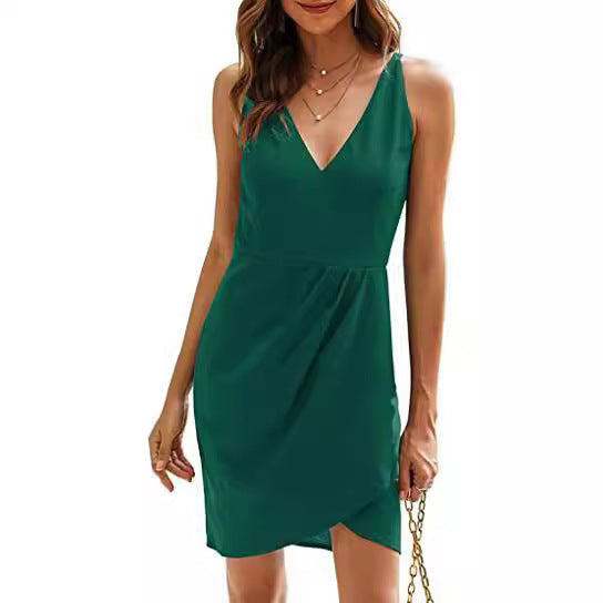 Damen Kurzes Wickelkleid mit V-Ausschnitt und asymmetrischem Saum