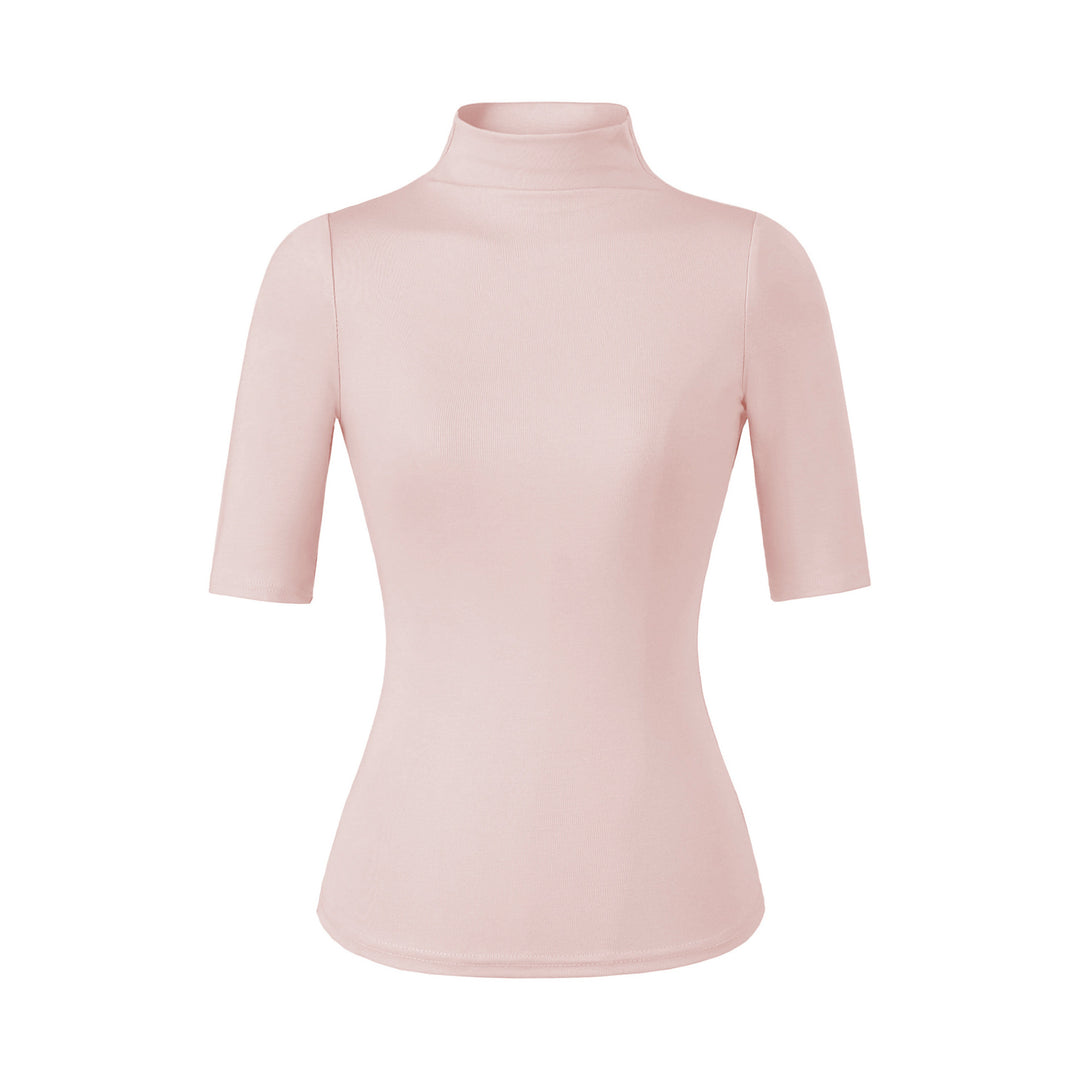 Damen Figurbetontes Stehkragen-Shirt mit halblangen Ärmeln Shop Nory