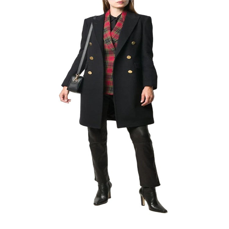 Damen Knielanger Zweireihiger Wollmix-Mantel mit strukturiertem Revers und Pattentaschen Shop Nory
