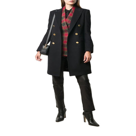 Damen Knielanger Zweireihiger Wollmix-Mantel mit strukturiertem Revers und Pattentaschen Shop Nory
