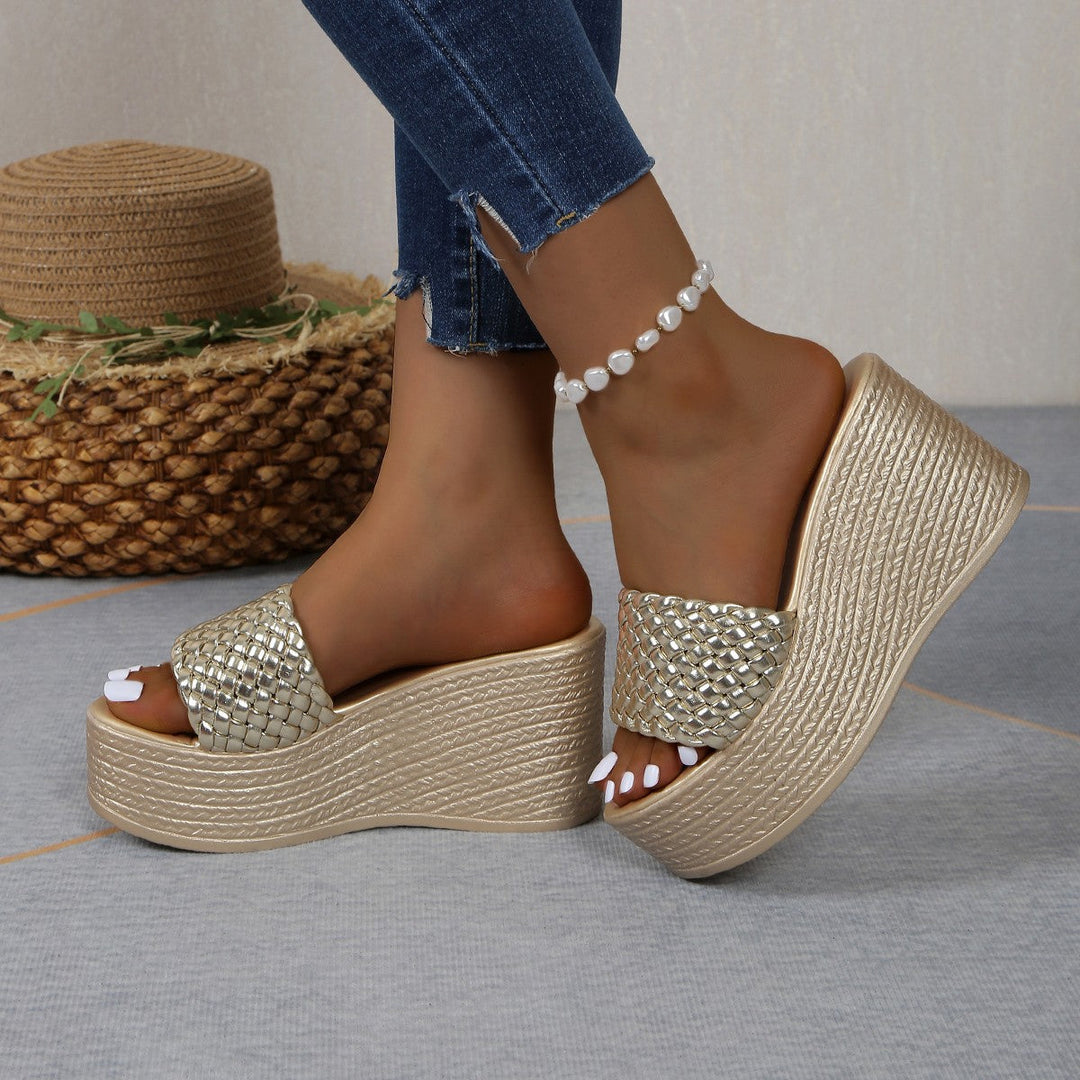 Damen Wedge-Pantoletten mit geflochtenem Riemen und komfortabler Sohle