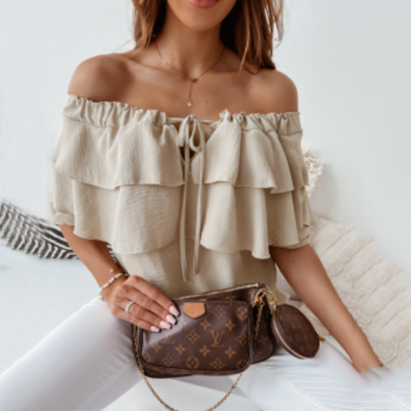 Damen Off-Shoulder Bluse mit Rüschendesign