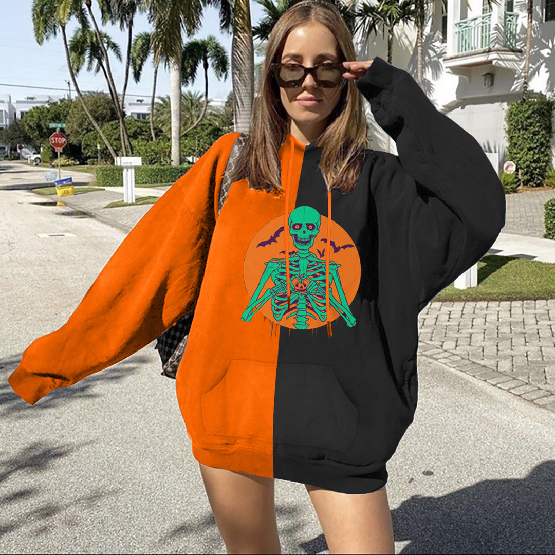 Damen nan Oversize Kapuzenpullover mit Halloween Kürbisdruck und Kängurutasche Shop Nory