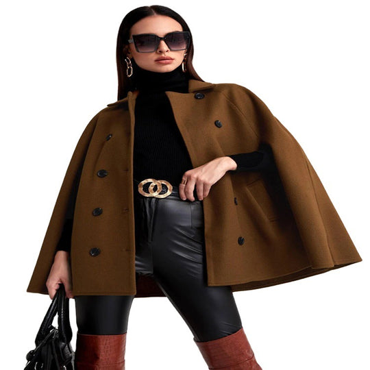 Damen Kurzcape-Mantel im Boxy-Tailoring mit verdeckten Ärmelschlitzen und Reverskragen Shop Nory