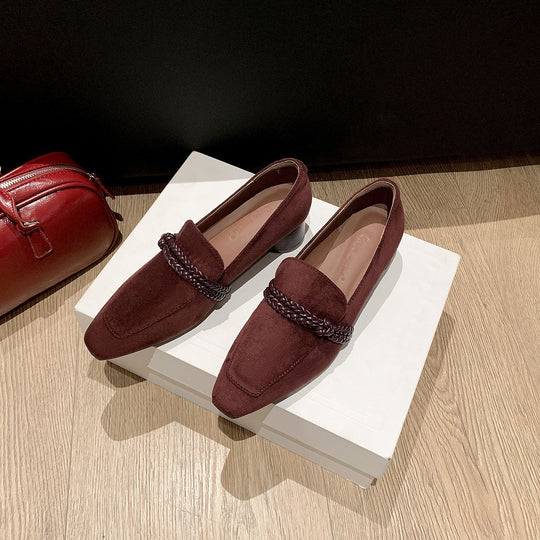 Damen Veloursleder-Loafer mit geflochtenem Riemendetail und niedrigem Blockabsatz Shop Nory