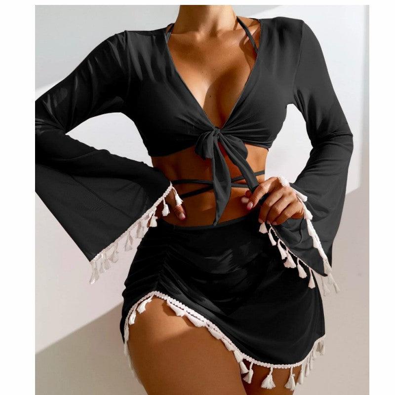 Damen Set aus luftiger Bluse mit langen Ärmeln und Taillenslip