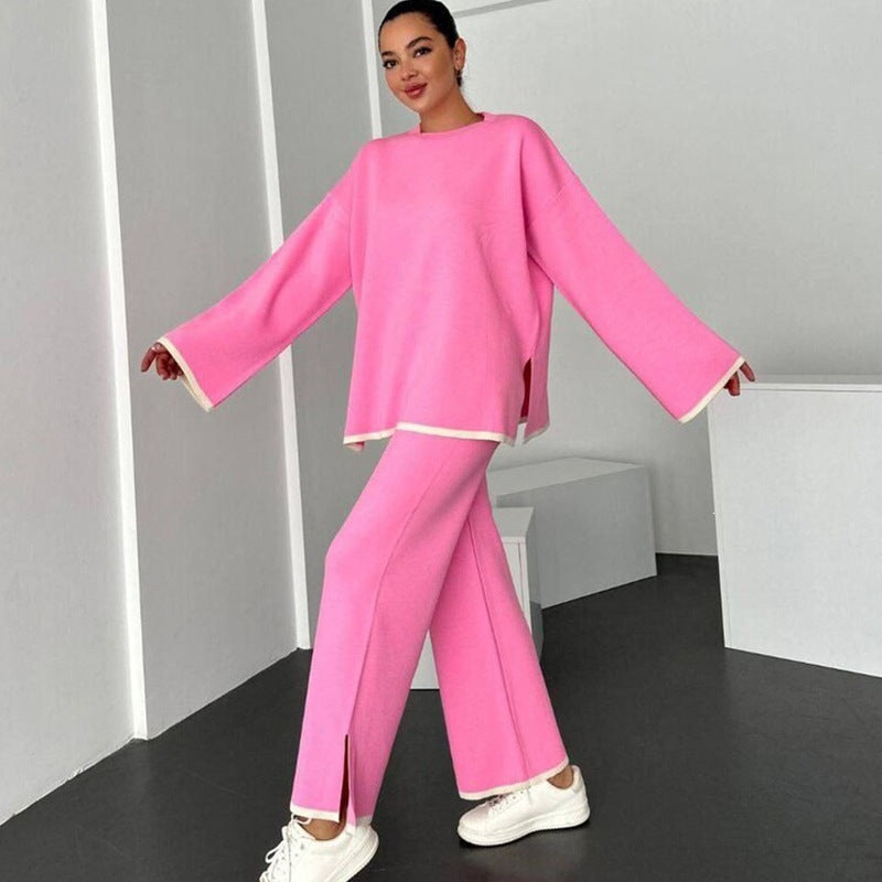 Damen Lässiges Strick-Relax-Set mit weitem Oversize-Pullover und ausgestellter Schlaghose Shop Nory