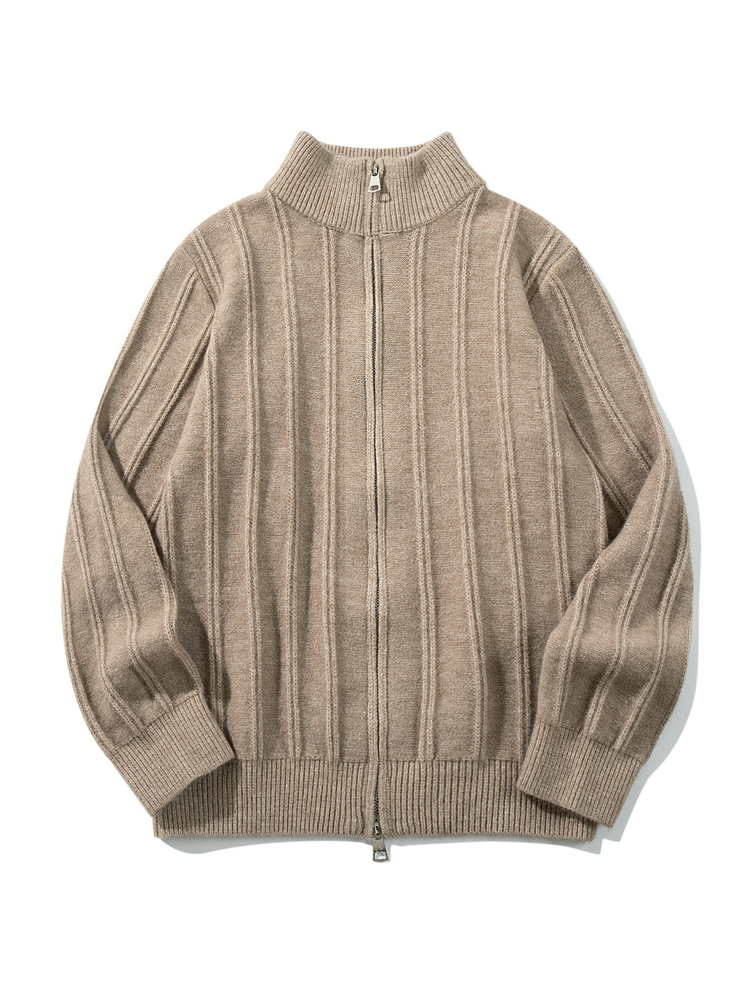 Unisex Geraffte Strick-Zipjacke mit hohem Stehkragen und vertikaler Struktur Shop Nory