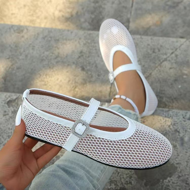 Damen Ballerinas mit elegantem Netzdesign und Kettenapplikation