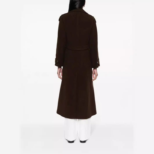 Damen Bodenlanger Doppelreihiger Trenchcoat aus Wollmix mit Schulterpatten und verdecktem Taillengürtel Shop Nory