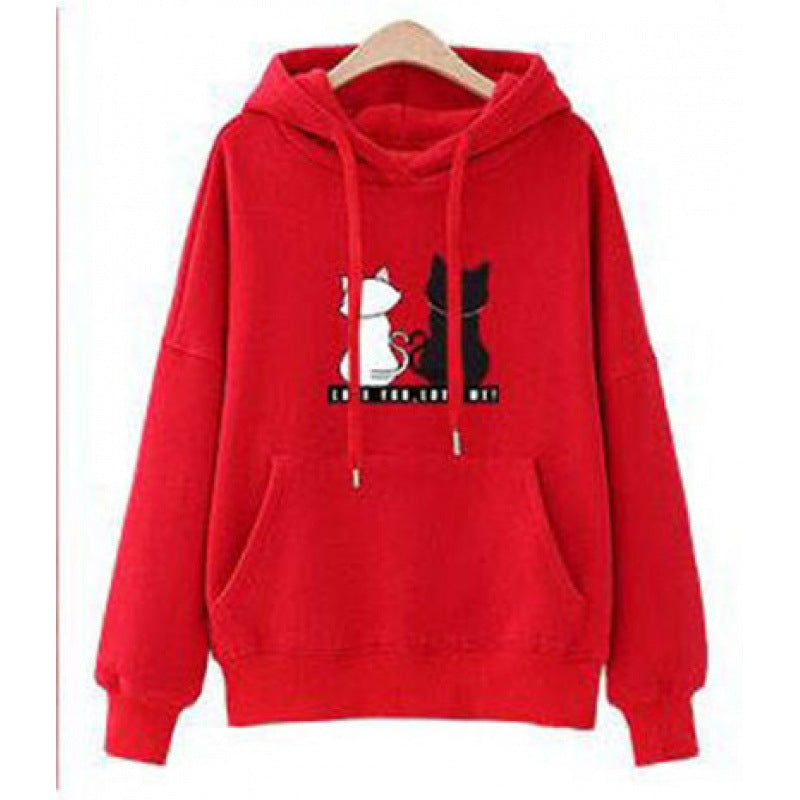 Damen Kapuzenpullover mit Katzen-Print, lockerem Schnitt und Kängurutasche Shop Nory