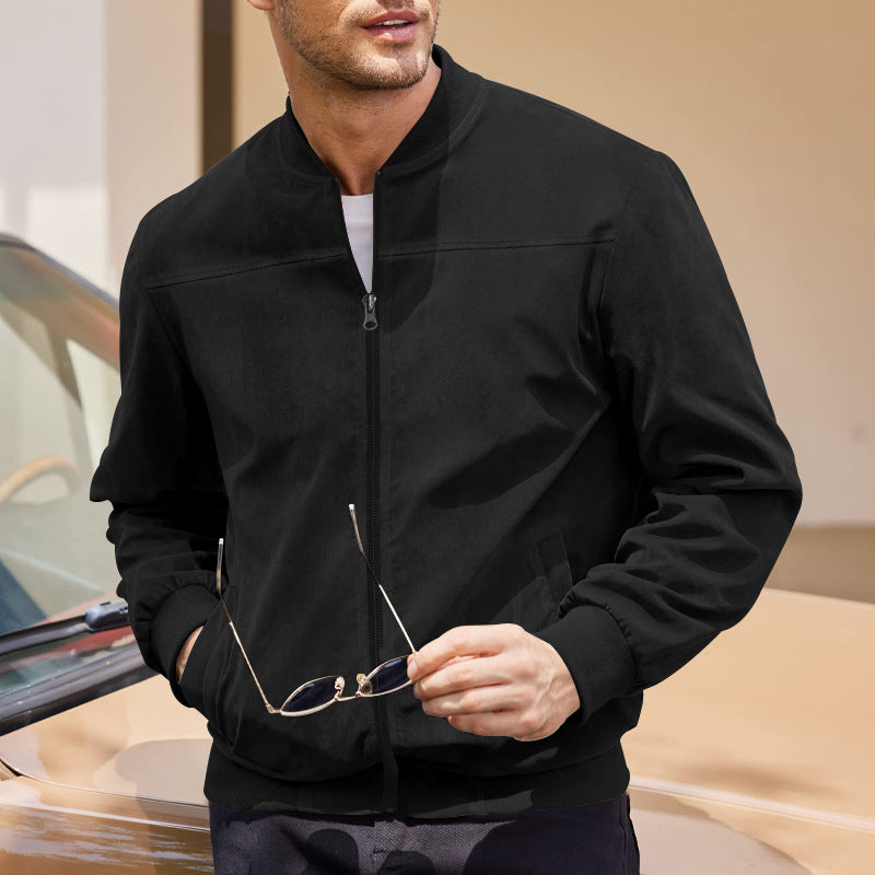 Herren Veloursleder-Bomberjacke mit Stehkragen, Rippbündchen und durchgehendem Reißverschluss Shop Nory