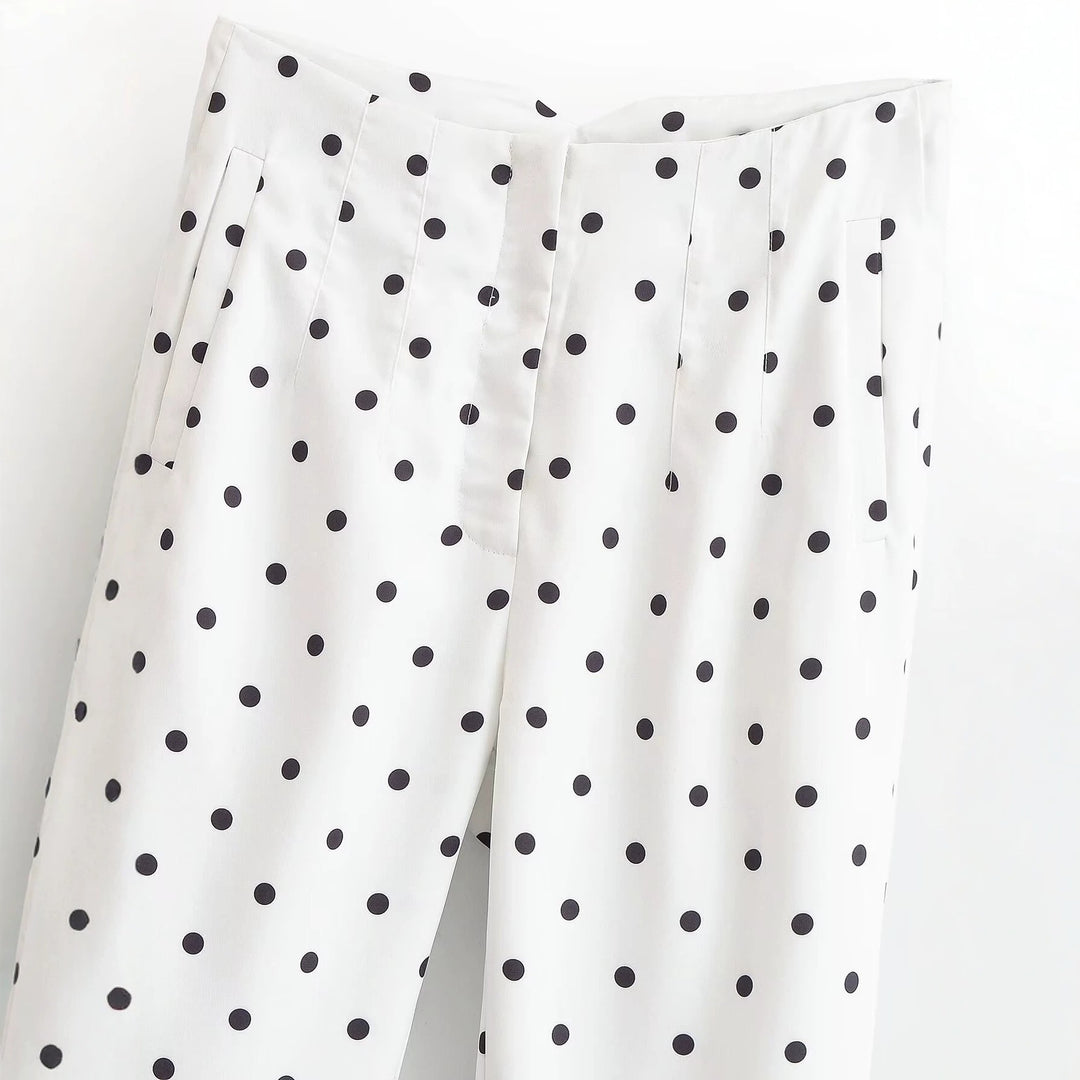 Damen Hochtaillierte konisch zulaufende Stoffhose mit Polka‑Dot‑Print und eleganter Bundverarbeitung Shop Nory