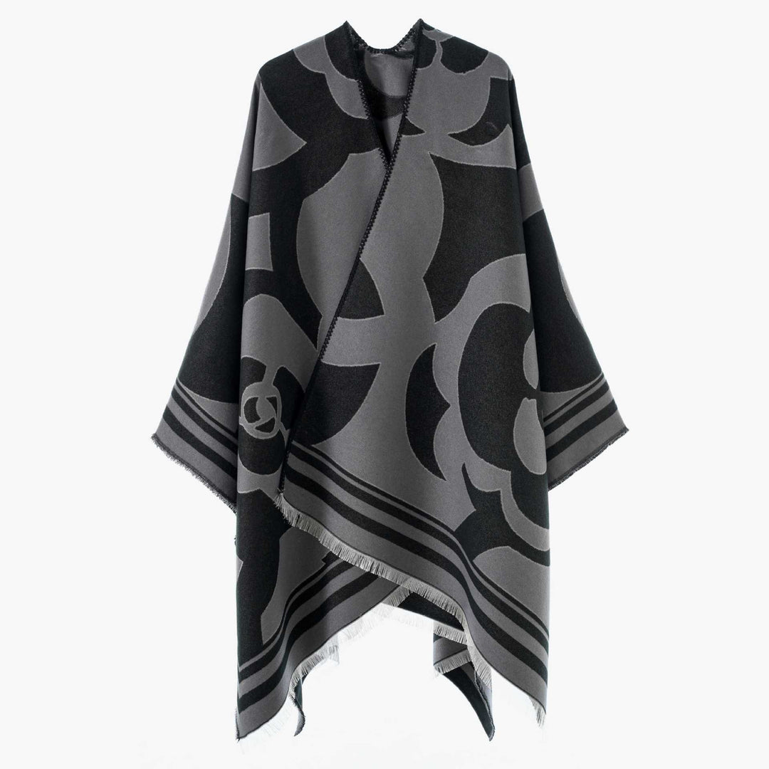 Damen Grobgewebter Jacquard-Überwurf mit großflächigem Ornamentmuster und Zierfransen Shop Nory