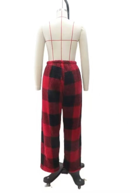 Damen nan kuschelige karierte Fleece-Hose mit Tunnelzugbund und weitem Bein Shop Nory
