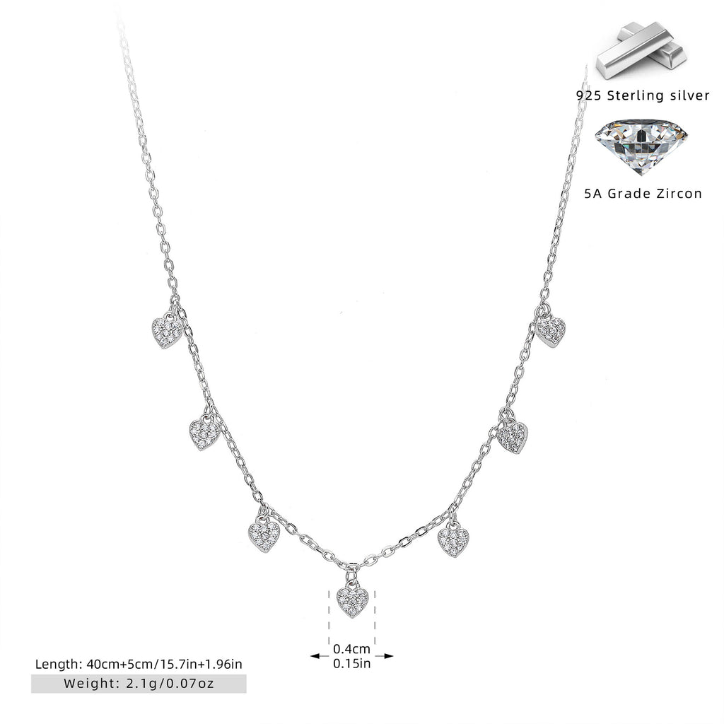 Damen Halskette mit herzförmigen Zirkonanhängern und feiner Gliederung Shop Nory