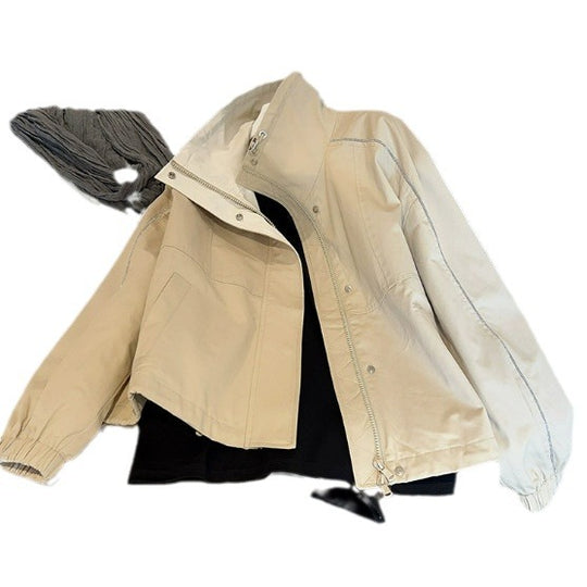 Damen Modische Übergangsjacke mit hohem Kragen und Druckknopfverschlüssen Shop Nory
