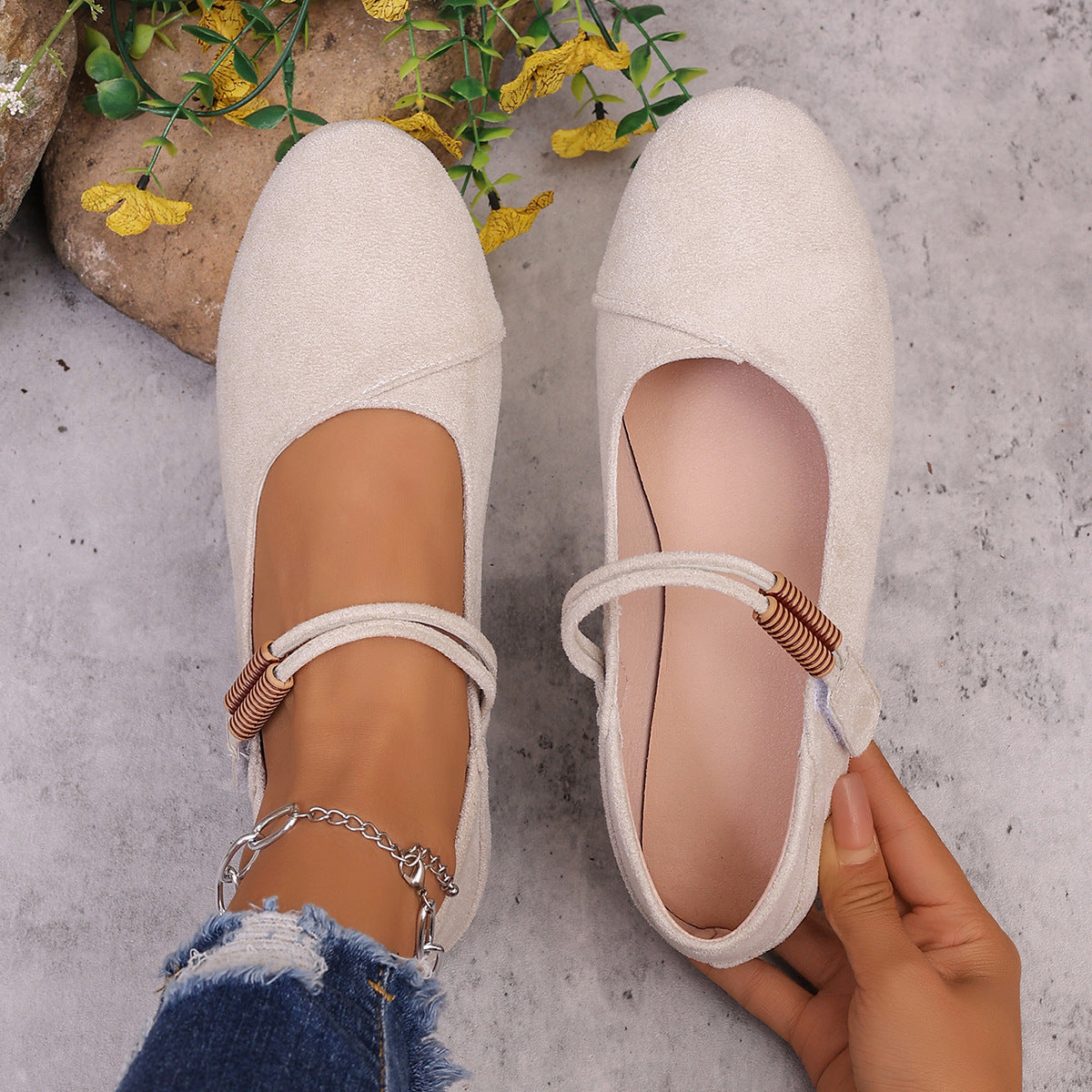 Damen Ballerinas mit verstellbarem Riemen