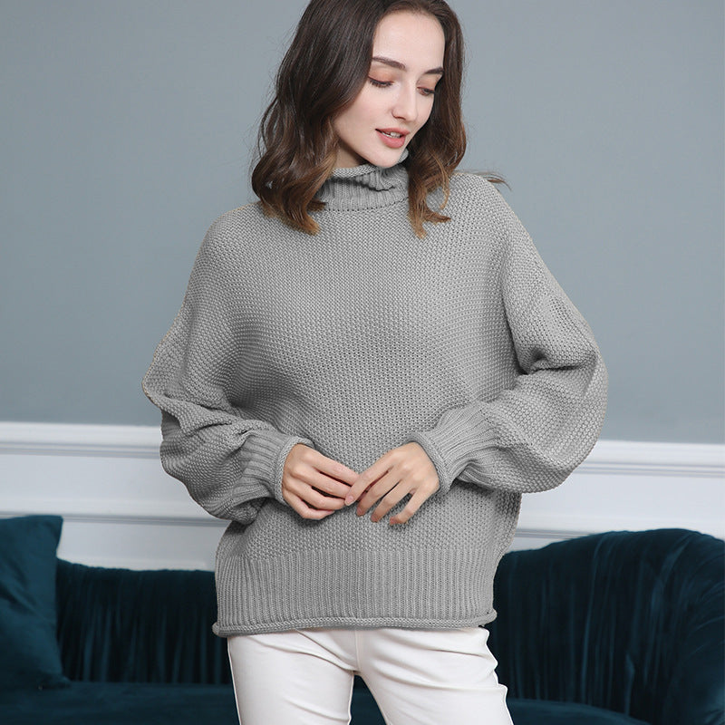 Damen Grobgestrickter Rollkragenpullover mit Ballonärmeln Shop Nory