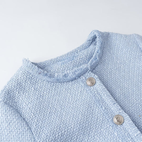 Damen Cropped Bouclé‑Jacke mit Rundhalsausschnitt, Fransenbesatz und aufgesetzten Pattentaschen Shop Nory