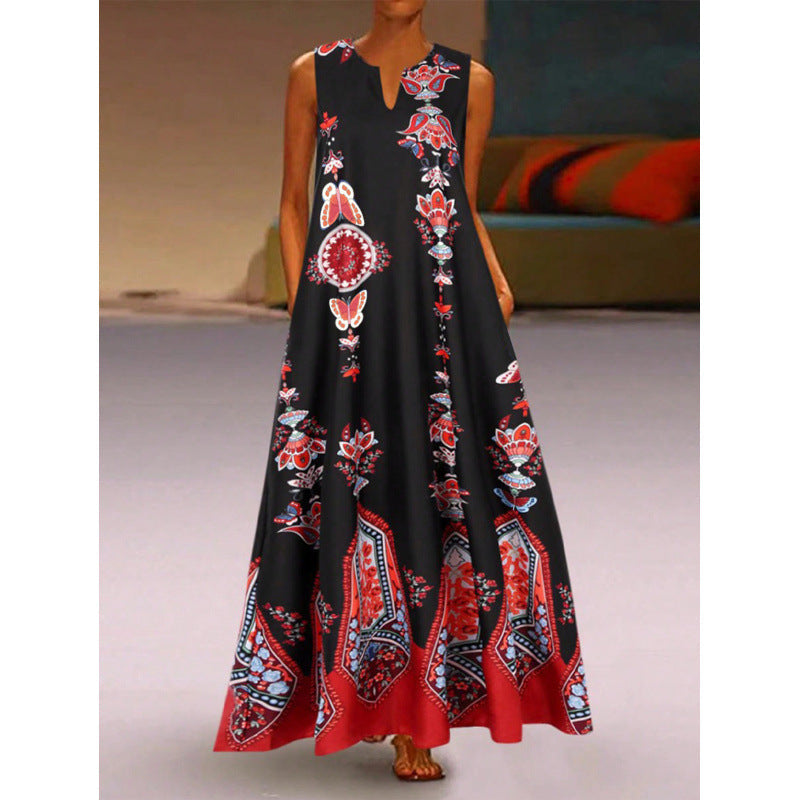 Damen Maxikleid mit elegantem floralem Design und seitlichen Taschen Shopnory