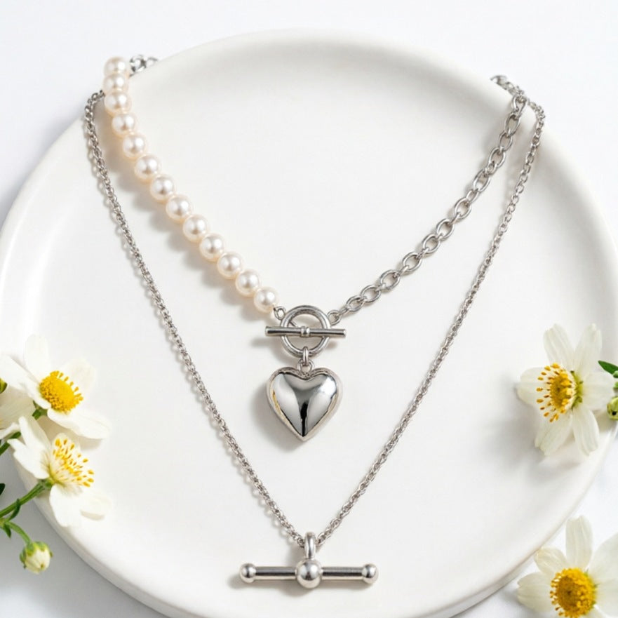 Damen Halskette mit Perlenanhänger und charmantem Herzdesign Shop Nory