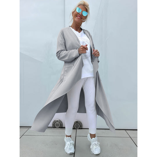 Damen Langer Fließender Longcardigan mit Wasserfall-Saum und Eingrifftaschen Shop Nory
