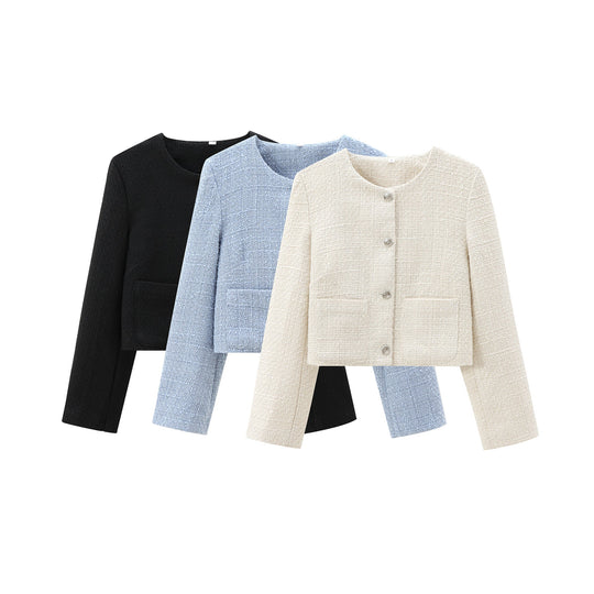 Damen Kurz Geschnittene Designer-Jacke mit Strukturiertem Stoff