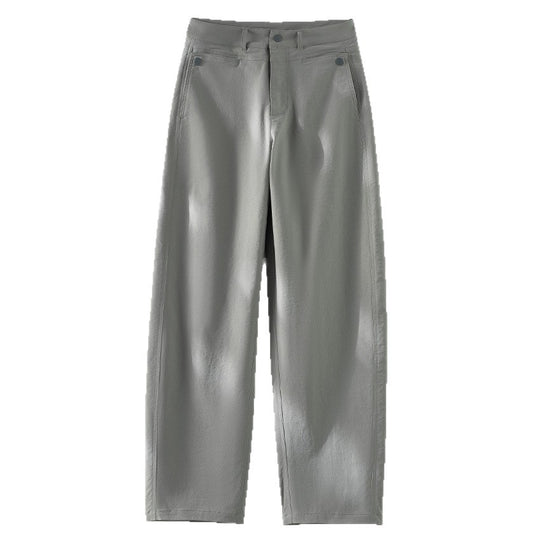 Damen hochtaillierte weite Stoffhose mit geradem Bein, Komfortbund und Eingrifftaschen Shop Nory
