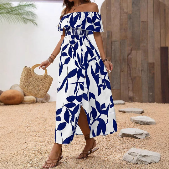 Damen Maxikleid mit schulterfreier Schnittführung und floralem Muster Shopnory