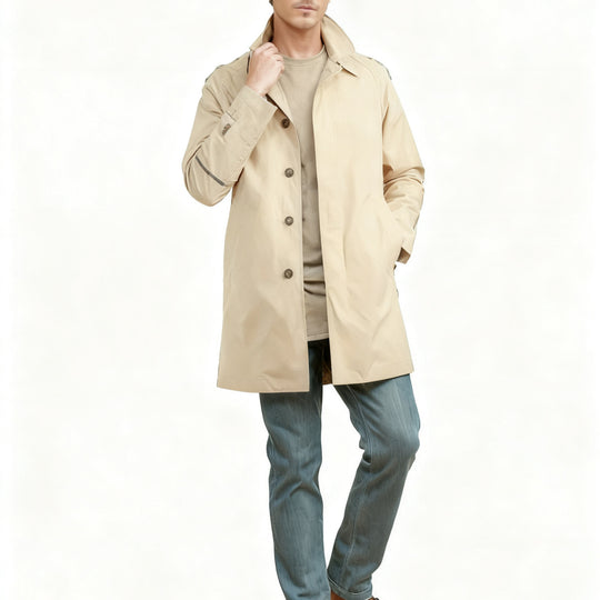 Herren mittellanger Carcoat mit Umlegekragen und verdeckter Knopfleiste Shop Nory