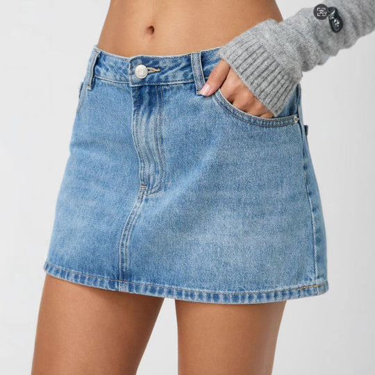 Damen Denim-Minirock mit modischen Taschen und klassischem Schnitt