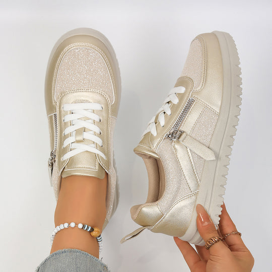 Damen modische Plateau-Sneaker mit seitlichem Reißverschluss, gepolstertem Memory-Fußbett und rutschfester Profilsohle Shop Nory