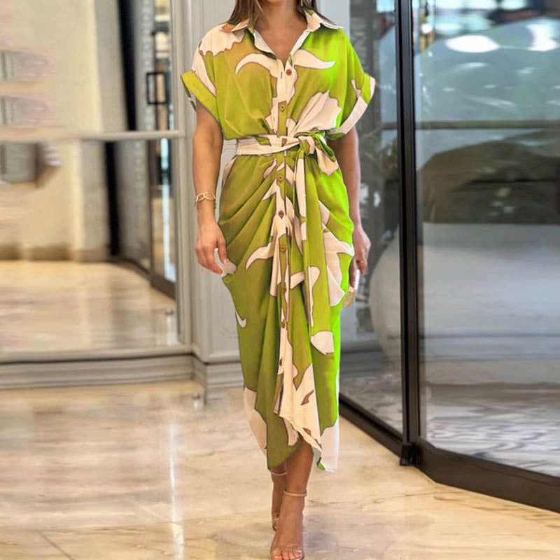 Damen nan Drapiertes Hemdmidikleid mit Taillenbindegürtel, seitlicher Drapage und Knopfleiste