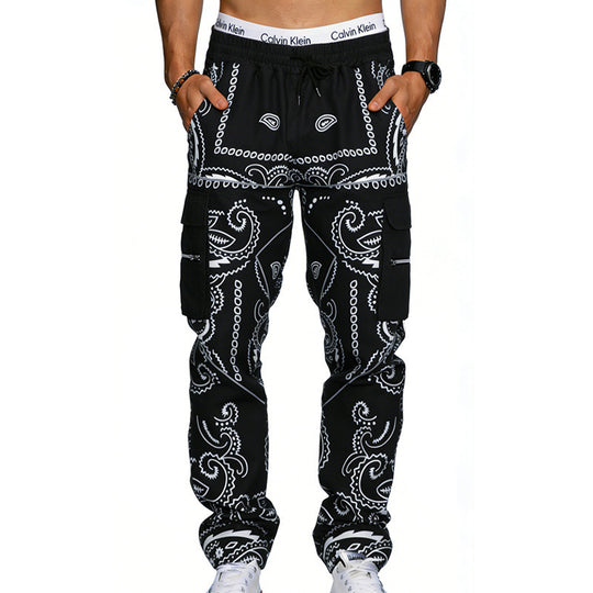 Herren Cargo-Hose mit Bandana-Print, elastischem Bund und Zipper-Taschen Shop Nory