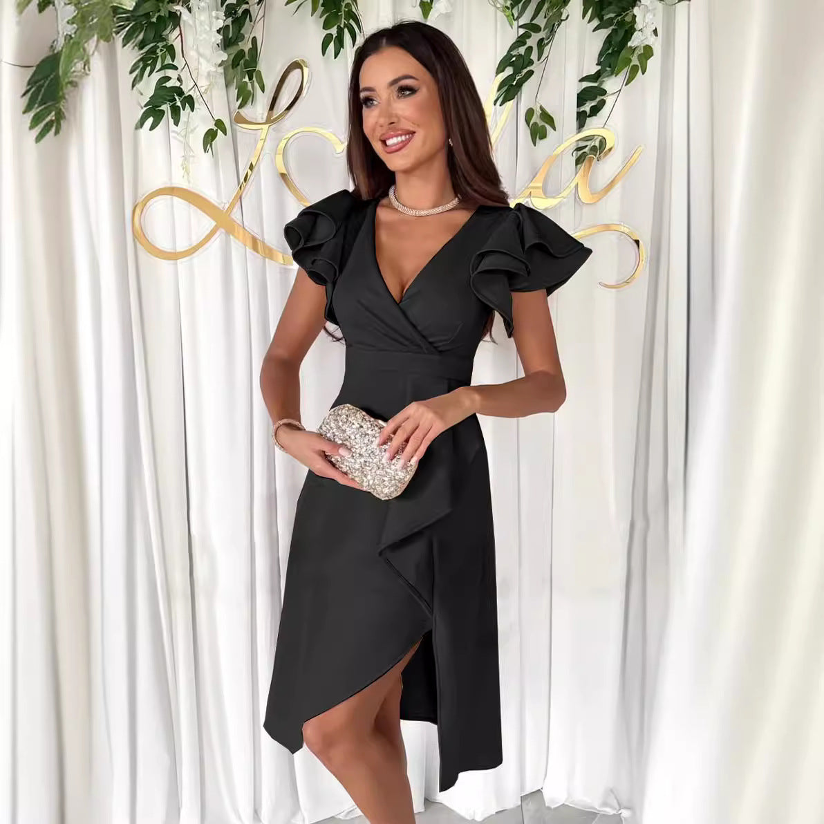 Damen Elegantes Wickelkleid mit Rüschendetails