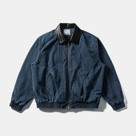 Herren Kastige Denim-Blousonjacke mit gesteppter Lederkragen und Elastikbund Shop Nory