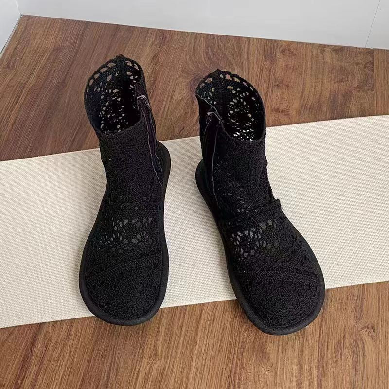Damen Häkelstiefeletten mit atmungsaktiver Sohle und modischem Reißverschluss