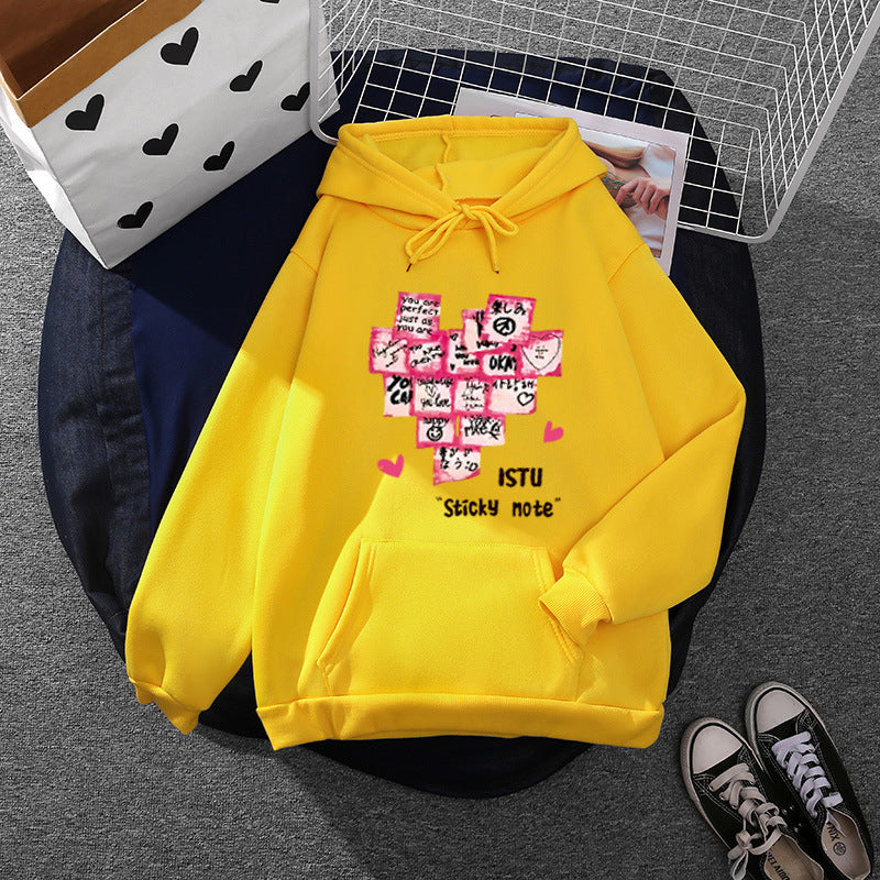 Damen nan Kapuzenpullover mit Sticky-Note Grafik, Kängurutasche und weichem Fleecefutter Shop Nory